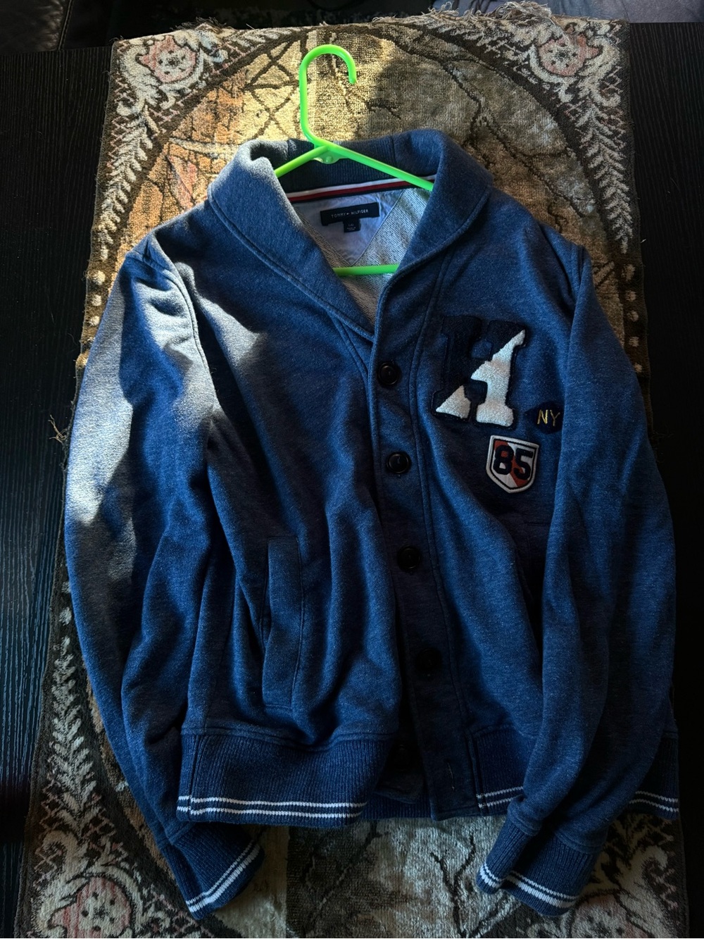 Tommy Hilfiger Blue Shawl Collar Button-Up Sweatshirt